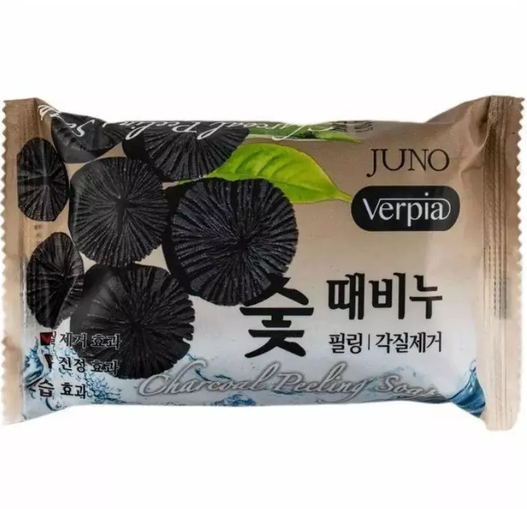 Мыло-пилинг для лица и тела с древесным углём JUNO VERPIA Charocoal Peeling Soap